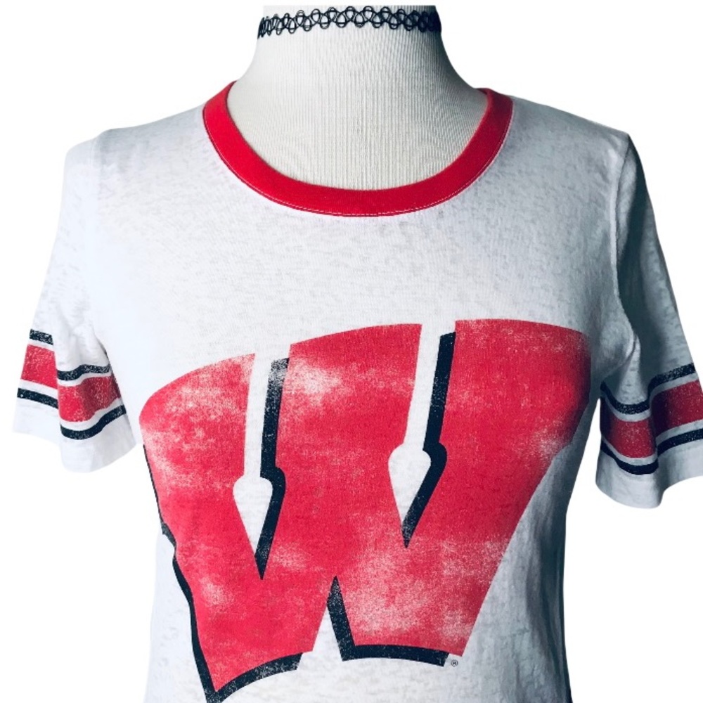 Badgers football short sleeve ringer t shirt white red Small